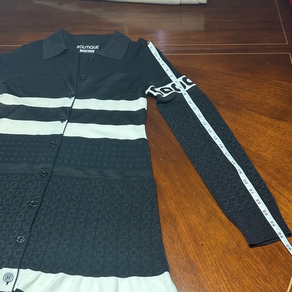 Boutique Moschino Black & Cream Knit Button-Down Dress | Long Sleeve | Size 4 - Picture 9 of 16
